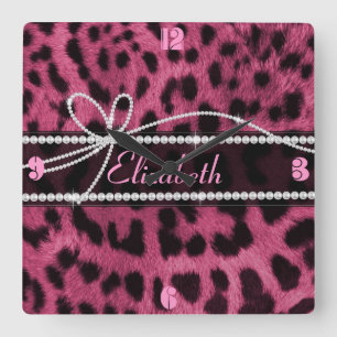 Horloge Carrée Tendance chic ceinturon rose chaud léopard