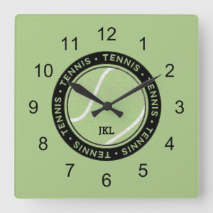 Horloge Carrée Tennis Ball Wall Clock Black Accents
