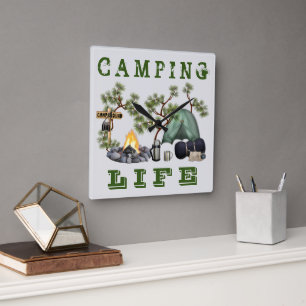 Horloge Carrée Tent Camping Life Wall Clock