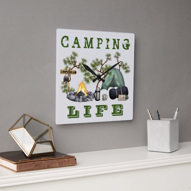 Horloge Carrée Tent Camping Life Wall Clock (Bureau)