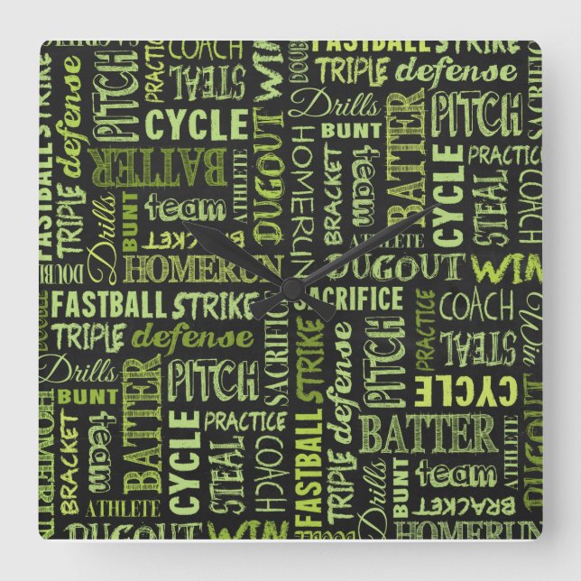 Horloge Carrée Termes De Softball Rapide Sur Le Chalkboard (Recto)
