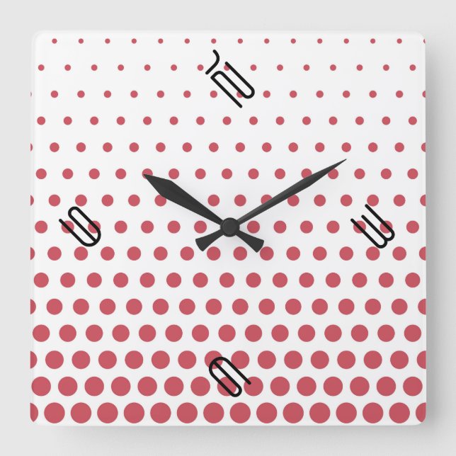 Horloge Carrée Terra Cotta Polka Dot Blanc Moderne (Recto)