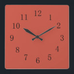 Horloge Carrée Terra Cotta Red Earth Tone<br><div class="desc">Terra cotta couleur rouge grande horloge murale en terre carré pour votre cuisine, ajoute une touche de rouge brun à tout mur sur lequel il est accroché, que ce soit dans votre cuisine, couture, dortoir, ou salle de loisirs, ou même votre salon. Les prix bas aussi. Si vous êtes dans...</div>