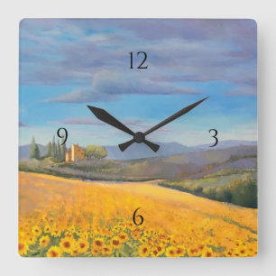 Horloge Carrée Terrain de tournesol en Toscane