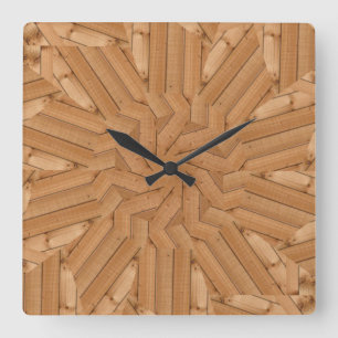 Horloge Carrée Terrasse Soleil - Sunburst en bois clair