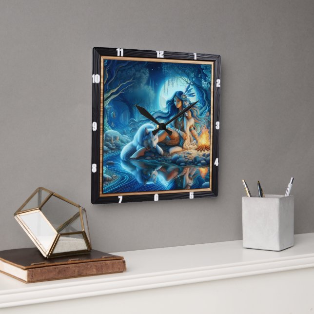 Horloge Carrée Terre indienne : Le Silent Bond (Bureau)