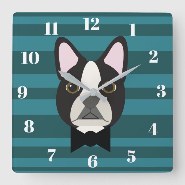 Horloge Carrée Terrier de Boston (Recto)