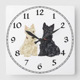 Horloge Carrée Terriers écossais blonds comme les blés et noirs