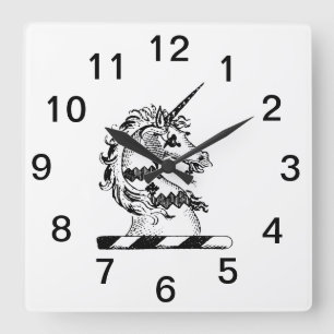 Horloge Carrée Tête de Licorne Héraldique Blason Emblème