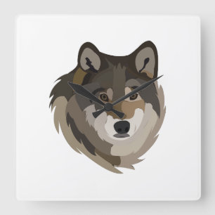 Horloge Carrée Tête de loup animal gris loup sauvage