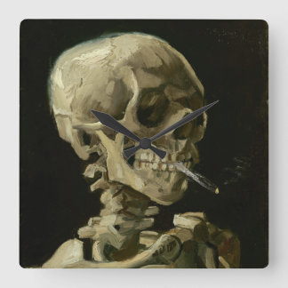 Horloge Carrée Tête de squelette avec cigarette de Van Gogh