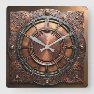 Horloge Carrée Tête de temps en cuivre Steampunk