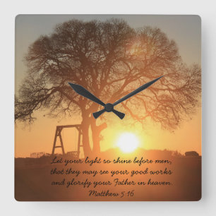 Horloge Carrée Texas Sunrise, Citation d'écriture de Matthew 5:16