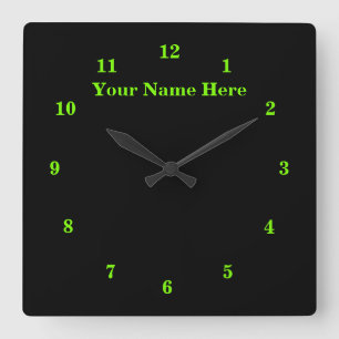 Horloge Carrée Texte de Custom et Colors Wall Clock Black Neon Gr