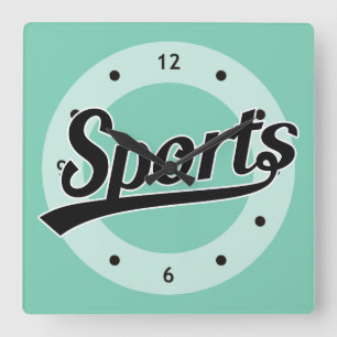 Horloge Carrée Texte Design : SPORTS black + your own text & idea