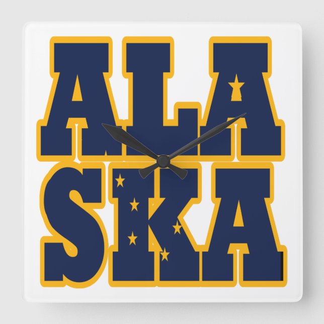 Horloge Carrée Texte du drapeau de l'État de l'Alaska (Recto)