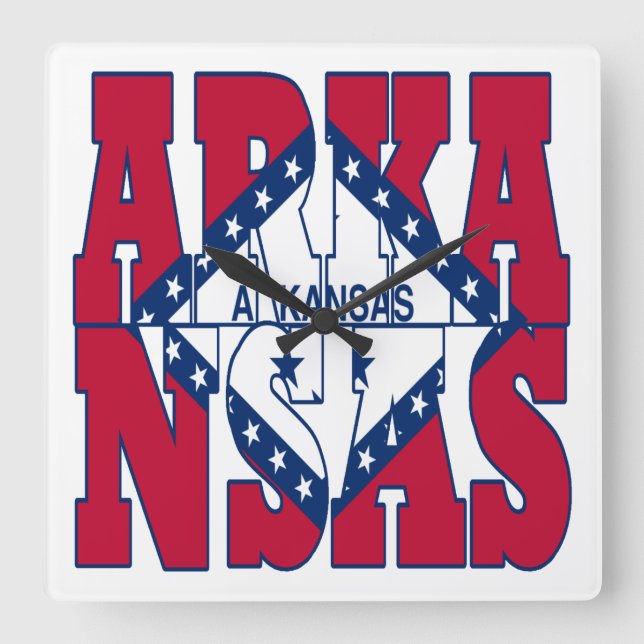 Horloge Carrée Texte du drapeau de l'État de l'Arkansas (Recto)