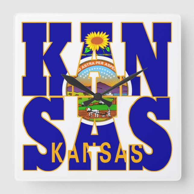 Horloge Carrée Texte du drapeau de l'État du Kansas (Recto)