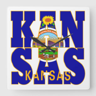 Horloge Carrée Texte du drapeau de l'État du Kansas