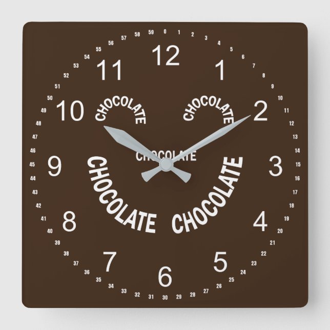 Horloge Carrée Texte faciale au chocolat (Recto)