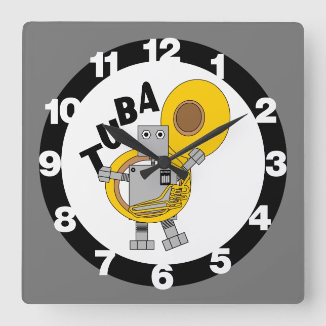 Horloge Carrée Texte Robot Tuba (Recto)