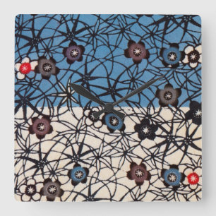 Horloge Carrée Textile japonais Kimono vintage (Bingata)