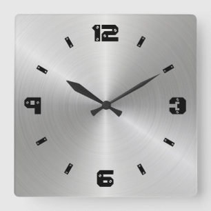 Horloge Carrée Texture brillante en métal, nombres avec des têt