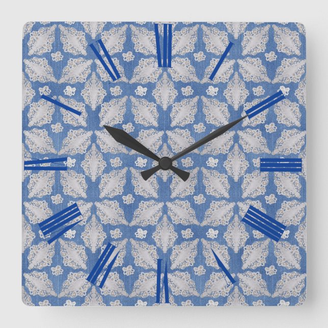 Horloge Carrée Texture de Denim avec Motif de répétition de dente (Recto)