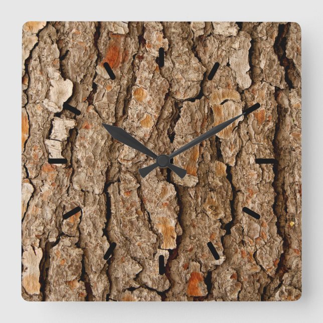 Horloge Carrée Texture de l'écorce d'arbre (Recto)