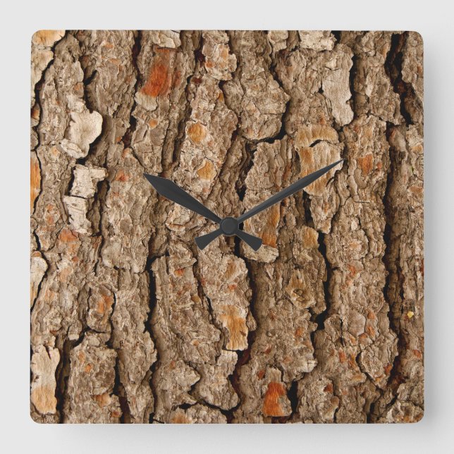 Horloge Carrée Texture de l'écorce d'arbre (Recto)
