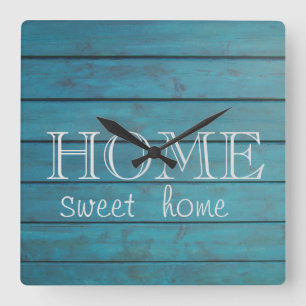 Horloge Carrée Texture en bois adorable, Home Sweet Home