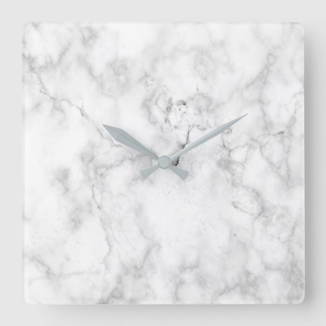 Horloge Carrée Texture en faux marbre blanc et gris (Recto)