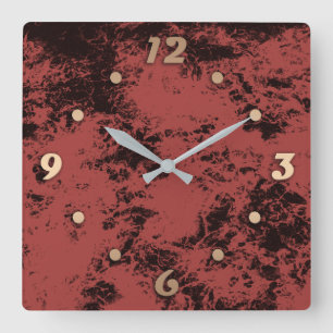 Horloge Carrée Texture en marbre rouge en terre cuite