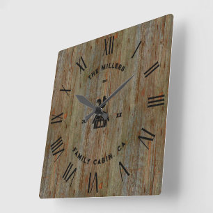 Horloge Carrée Texture rustique en bois Numéros romains Maison de
