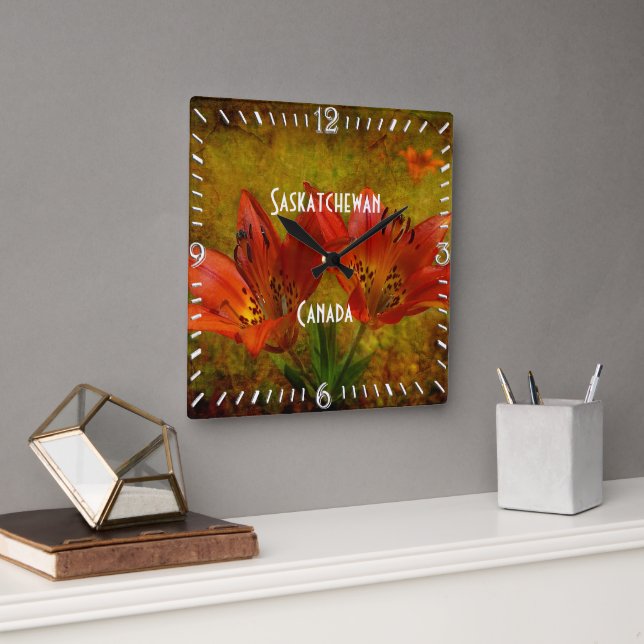 Horloge Carrée Textured Western Red Prairie Lily Icon (Bureau)