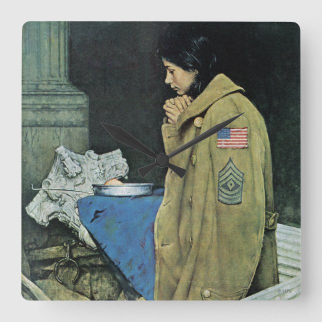 Horloge Carrée Thanksgiving de réfugié (Recto)