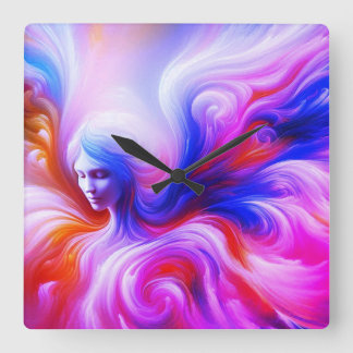 Horloge Carrée The Colorful Wispy Angel on Front of a  