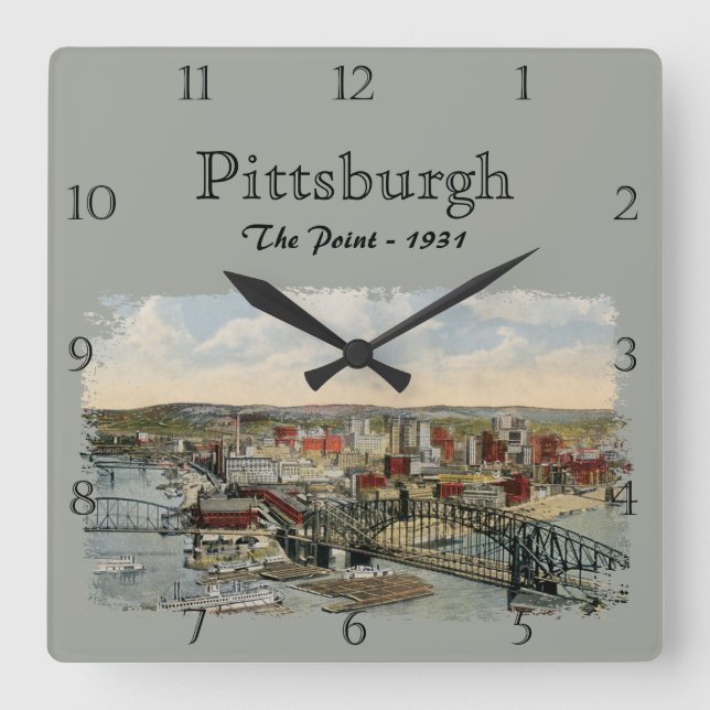 Horloge Carrée The Pittsburgh Point 1931 Custom Square Wall Clock (Recto)