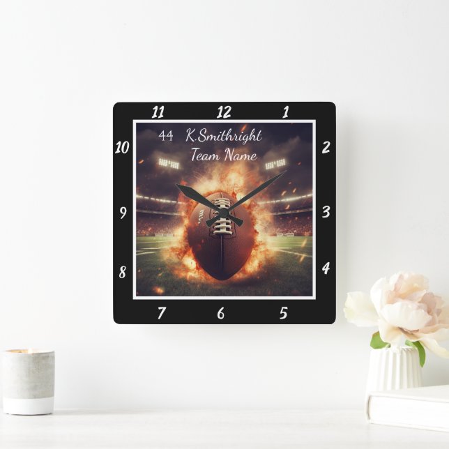 Horloge Carrée Thème de football enflammé (Maison)