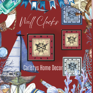 Horloge Carrée Thème Nautique Rouge