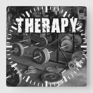 Horloge Carrée THÉRAPIE (Barbells) - "Poids levant" Motivationnel
