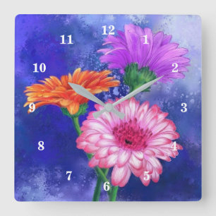 Horloge Carrée Three Color Gerberas