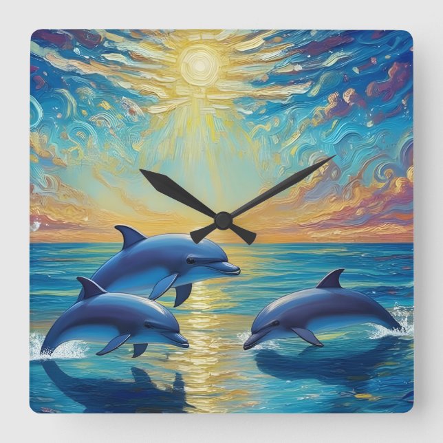 Horloge Carrée Three dolphins Wall Clock (Recto)