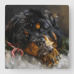 Horloge Carrée Tibétain Mastiff de Noël Festif
