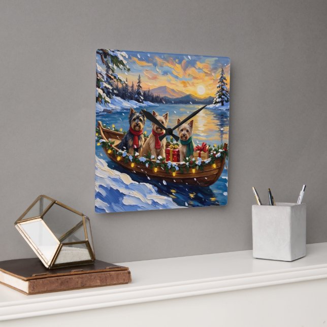 Horloge Carrée Tibetan Terrier Christmas Boat Holiday (Bureau)