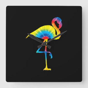 Horloge Carrée Tie Dye Flamant rose arc-en-ciel Imprimer Oiseau A