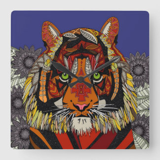 Horloge Carrée tiger chef minuit