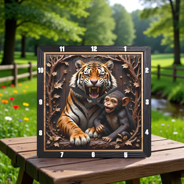 Horloge Carrée Tiger Monkey Close Up Portrait (Créateur téléchargé)