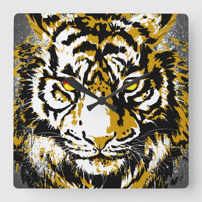Horloge Carrée Tiger Wall Clock - Tiger Head Clock (Recto)