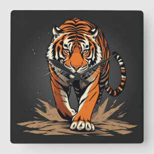 Horloge Carrée Tigre de Charge Puissant